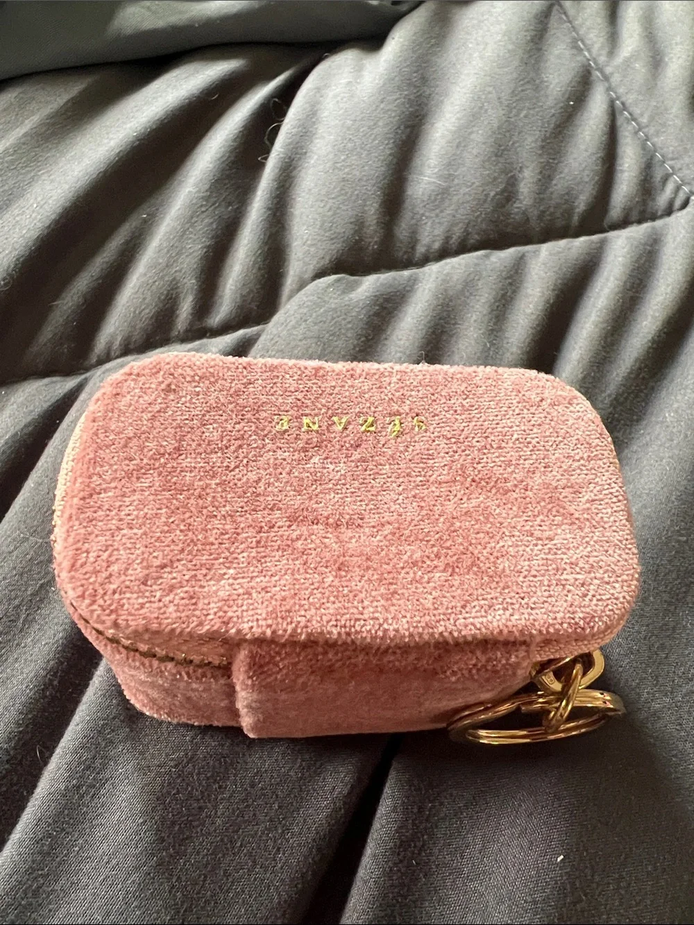 Sezane Pink Velvet Jewelry keychain Travel Case